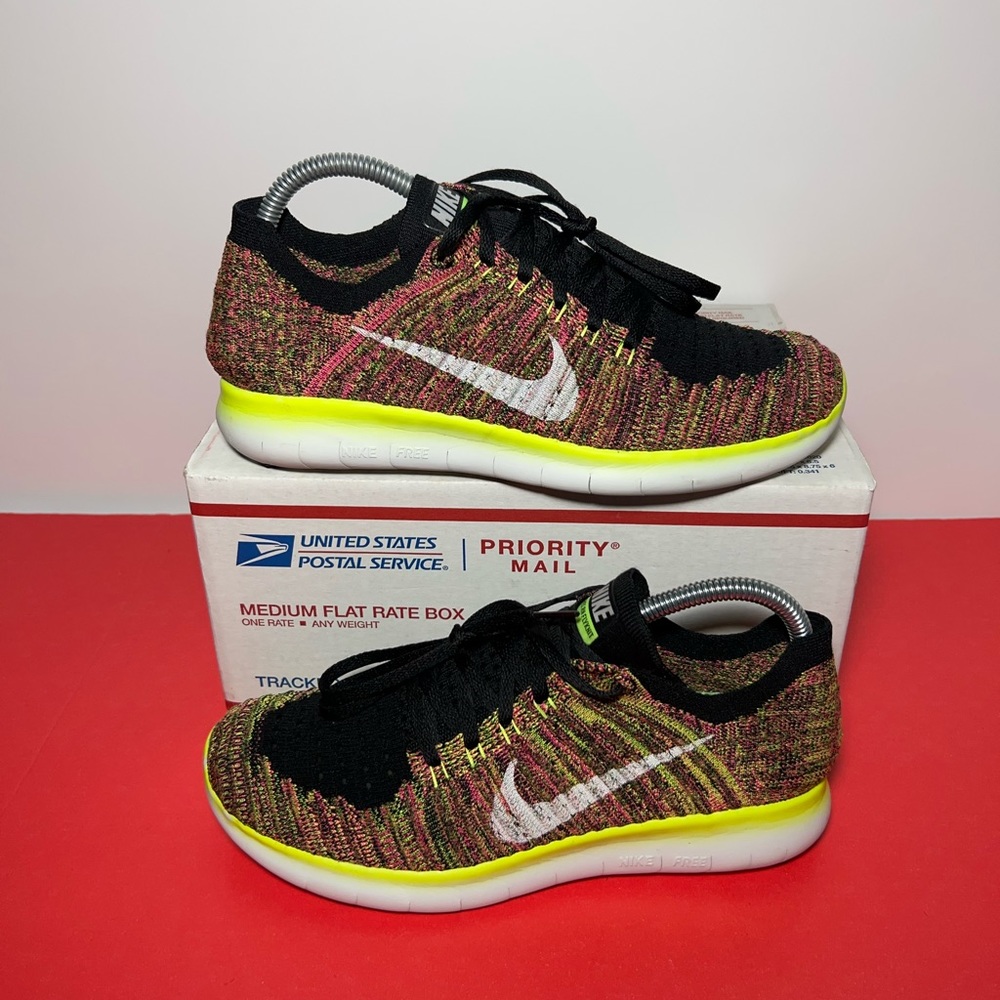 Nike Size 8.5 Free Run Flyknit OC running shoes Multi Color 843431-999 Womens